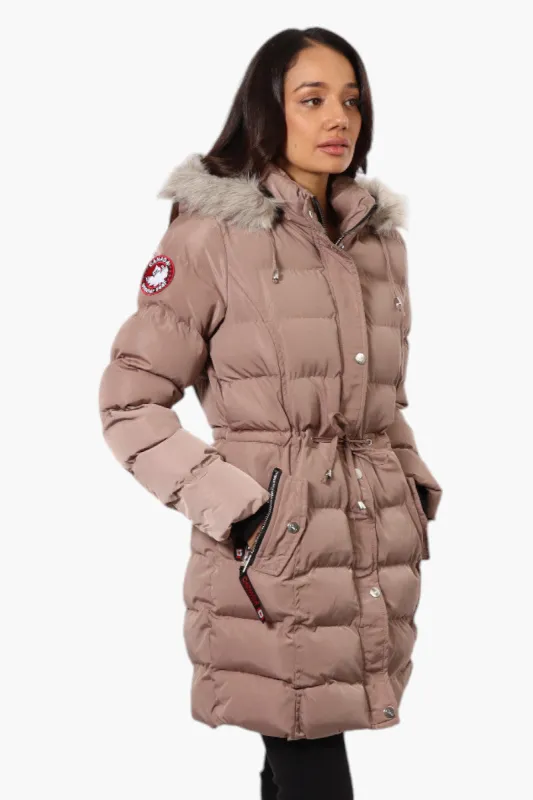 Canada Weather Gear Tie Waist Vegan Fur Hood Parka Jacket - Pink sold by Fairweather