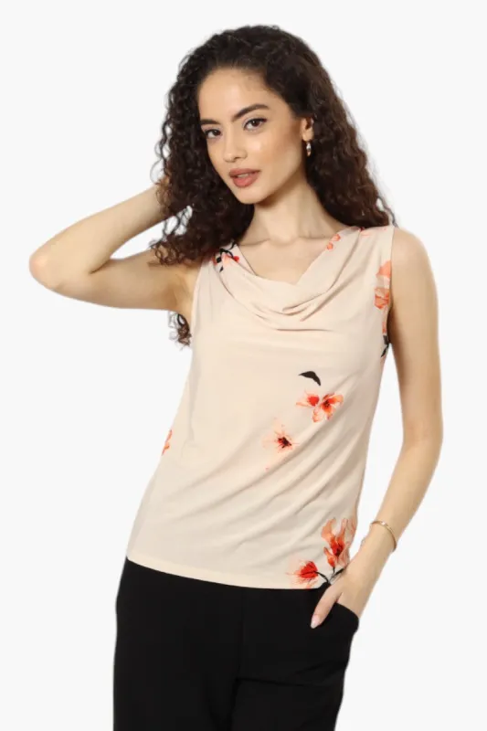 Impress Floral Cowl Neck Tank Top - Beige sold by Fairweather