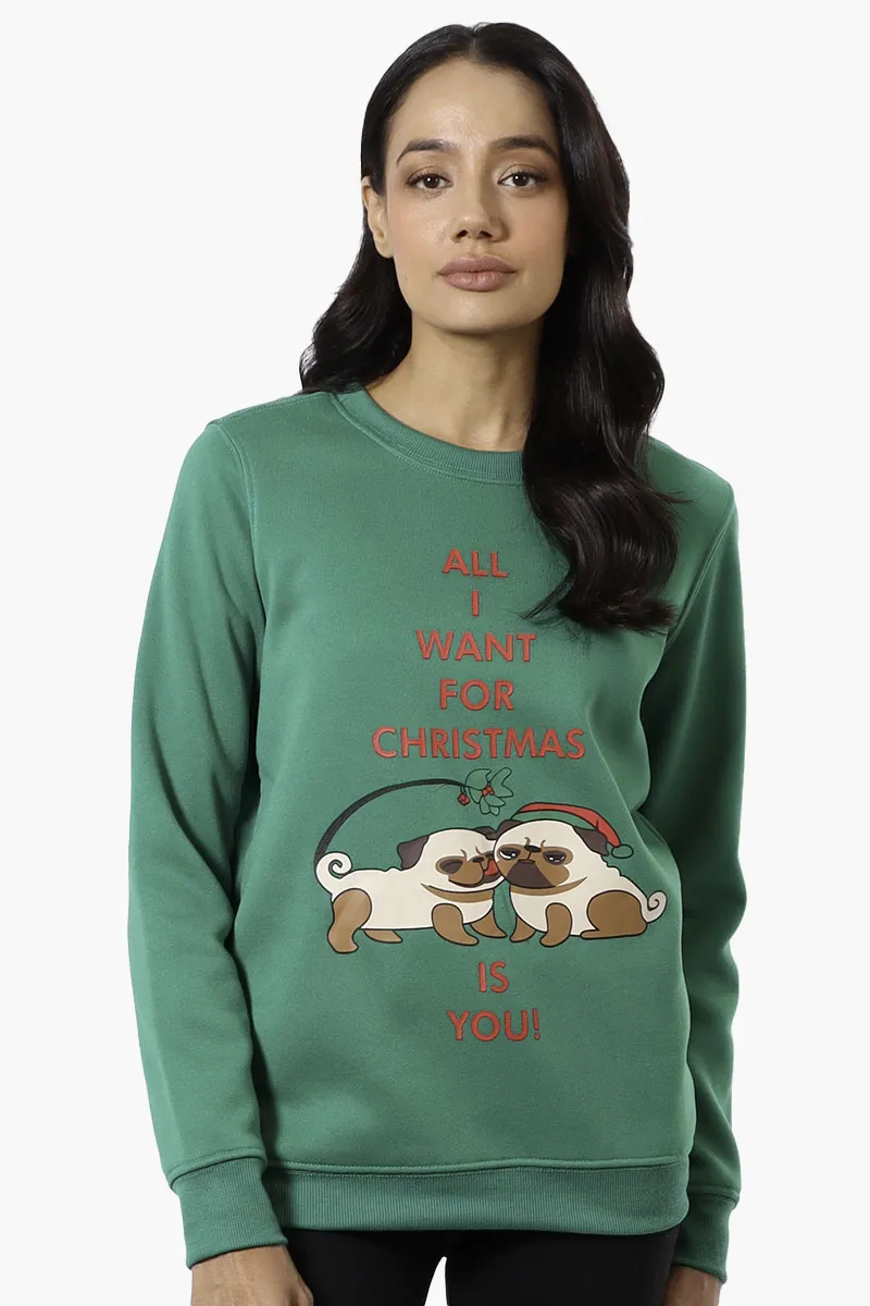 Ugly Christmas Sweater Pug Print Christmas Sweater - Green sold by Fairweather