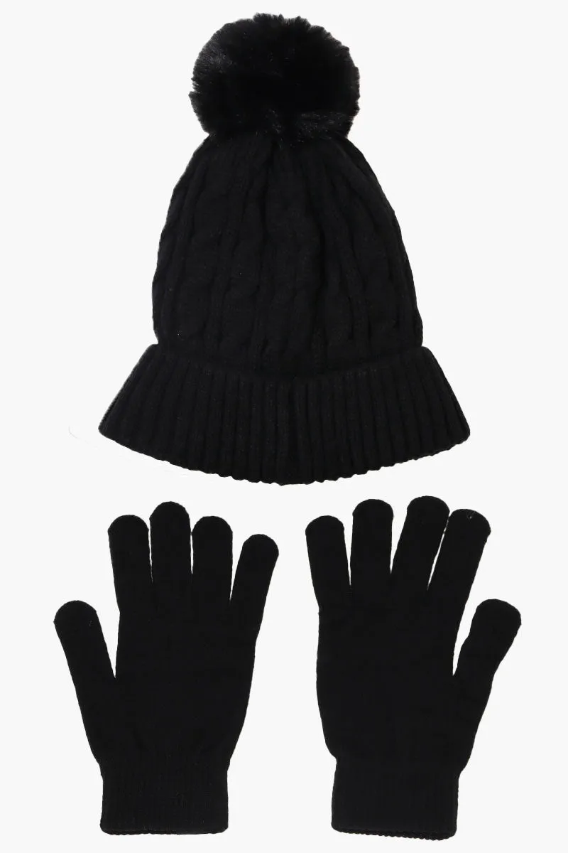 Canada Weather Gear Gloves Pom Pom Hat Set - Black sold by Fairweather product image thumbnail 3