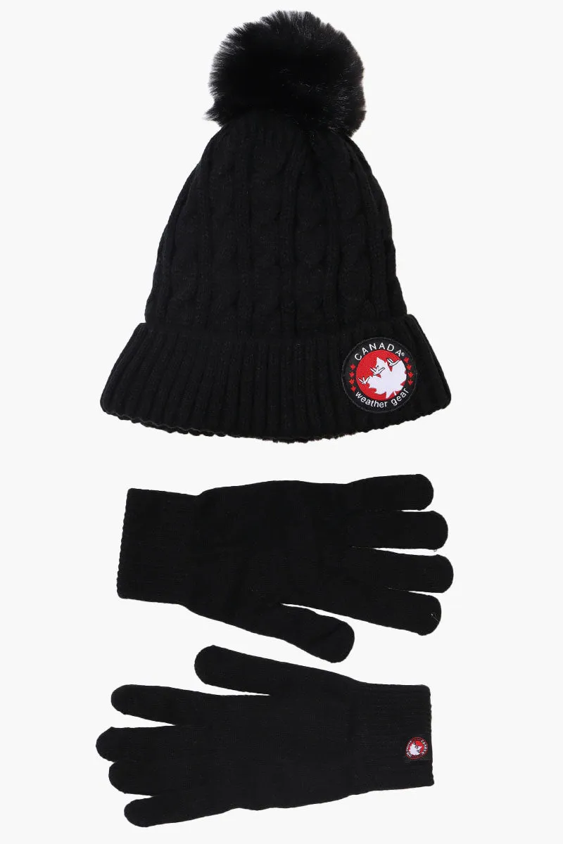 Canada Weather Gear Gloves Pom Pom Hat Set - Black sold by Fairweather product image thumbnail 2