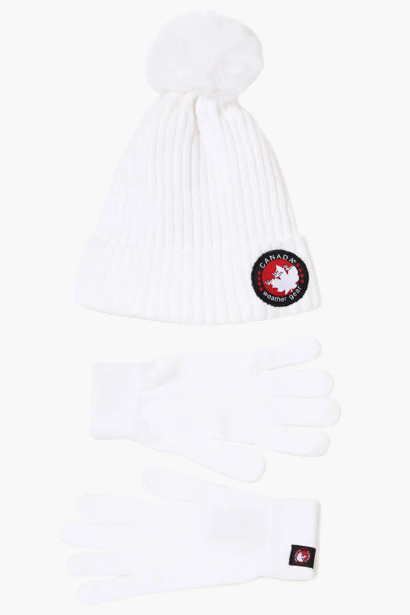 Canada Weather Gear Gloves Pom Pom Hat Set - White sold by Fairweather product image thumbnail 2