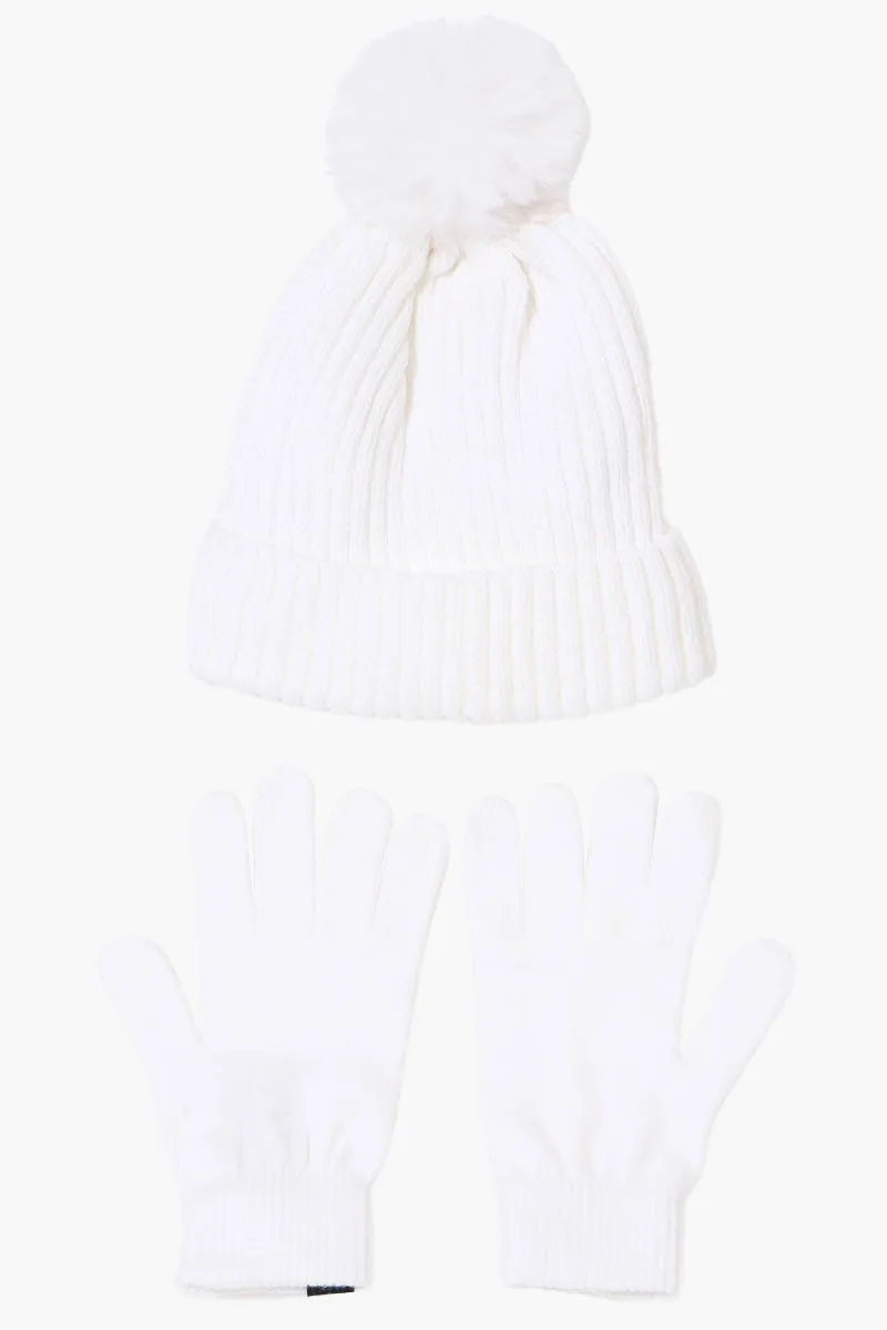 Canada Weather Gear Gloves Pom Pom Hat Set - White sold by Fairweather product image thumbnail 3