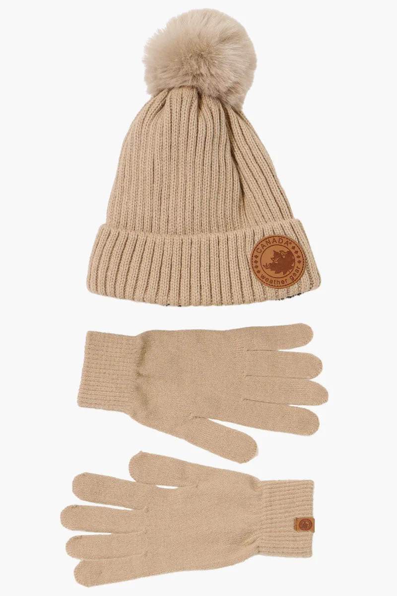 Canada Weather Gear Gloves Pom Pom Hat Set - Beige sold by Fairweather product image thumbnail 2