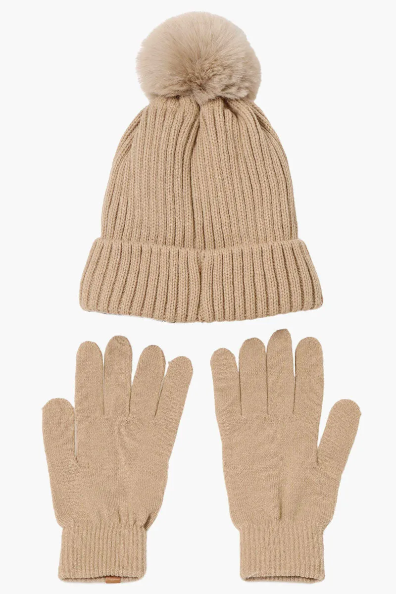 Canada Weather Gear Gloves Pom Pom Hat Set - Beige sold by Fairweather product image thumbnail 3