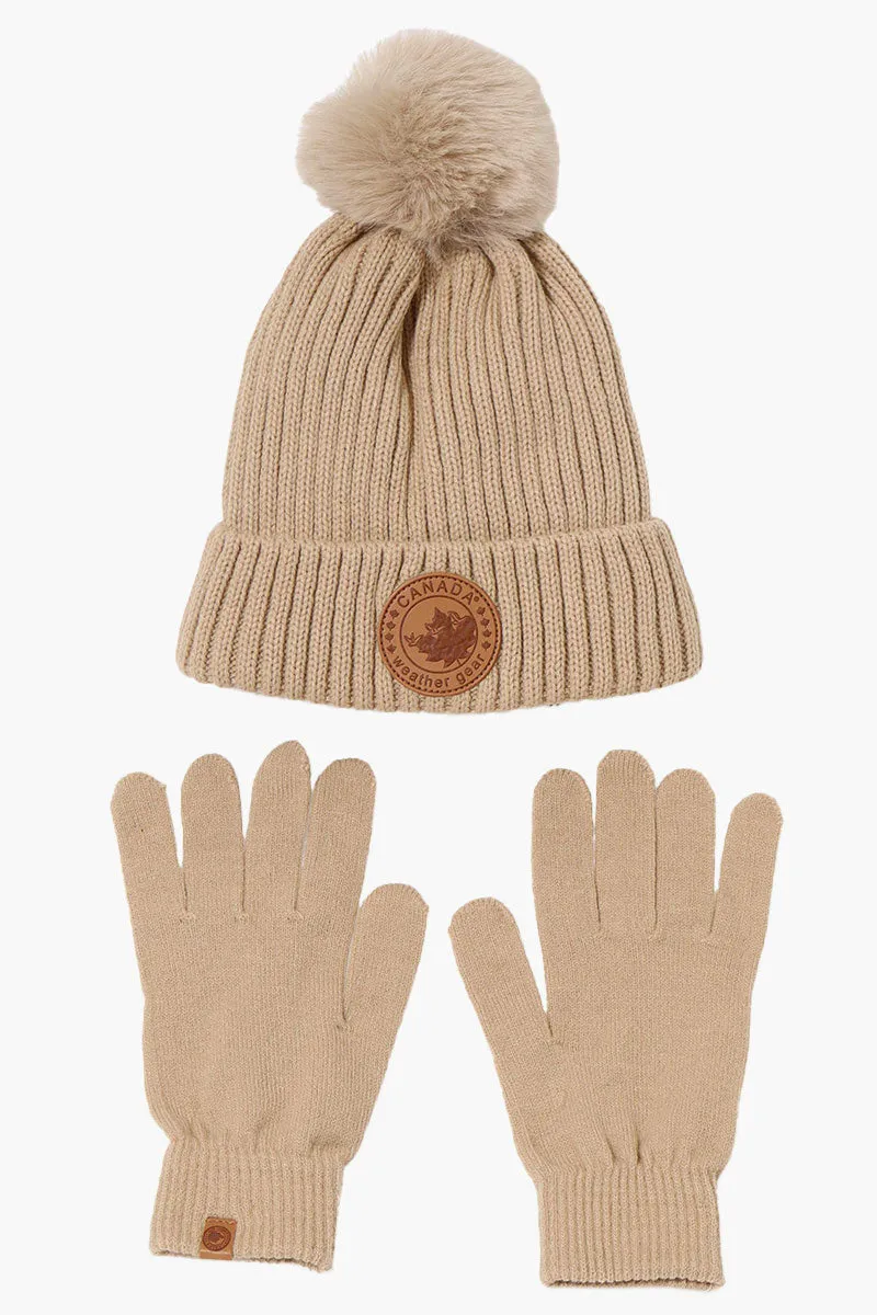 Canada Weather Gear Gloves Pom Pom Hat Set - Beige sold by Fairweather
