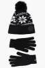 Canada Weather Gear Gloves Festive Pom Pom Hat Set - Black sold by Fairweather