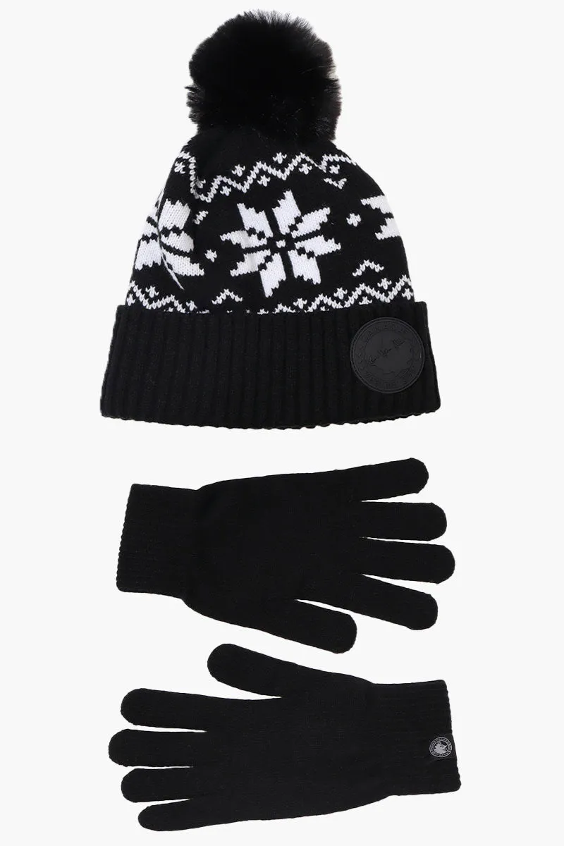 Canada Weather Gear Gloves Festive Pom Pom Hat Set - Black sold by Fairweather product image thumbnail 2