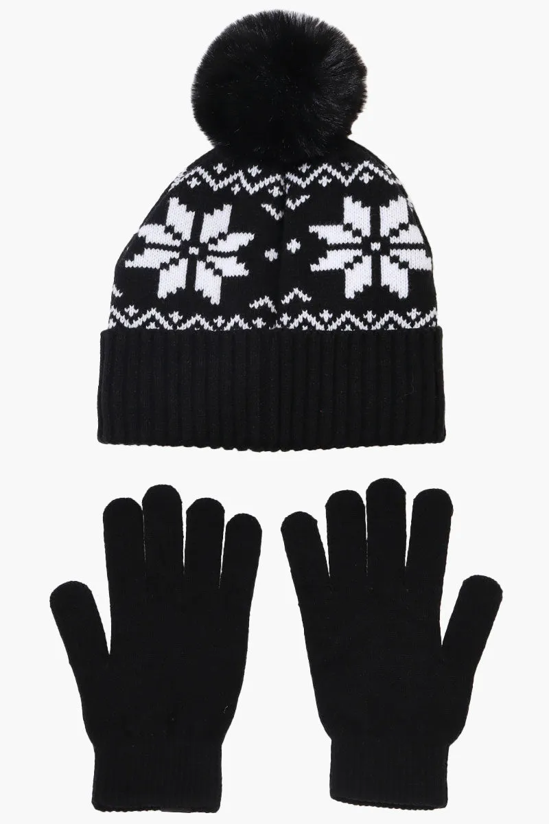 Canada Weather Gear Gloves Festive Pom Pom Hat Set - Black sold by Fairweather product image thumbnail 3