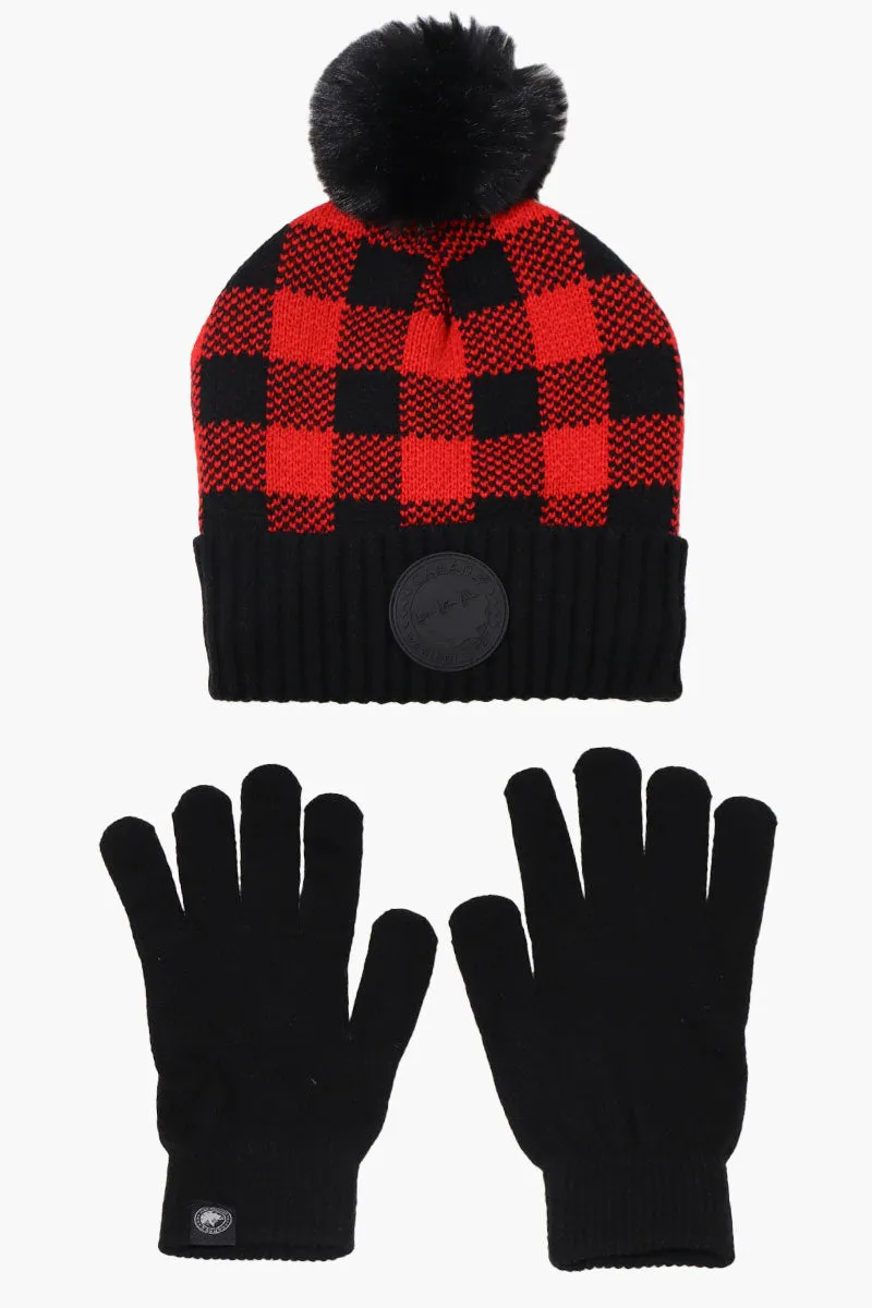 Canada Weather Gear Gloves Pom Pom Hat Set - Red sold by Fairweather