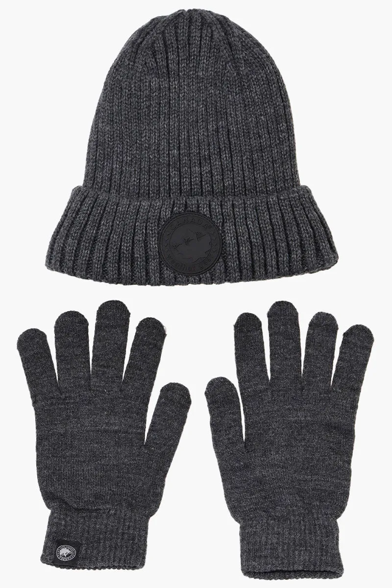 Canada Weather Gear Gloves Cuffed Beanie Hat Set - Grey sold by Fairweather