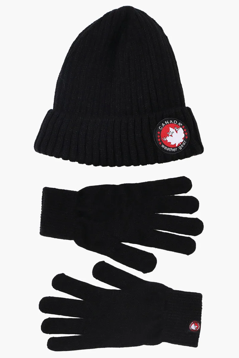 Canada Weather Gear Gloves Cuffed Beanie Hat Set - Black sold by Fairweather product image thumbnail 2