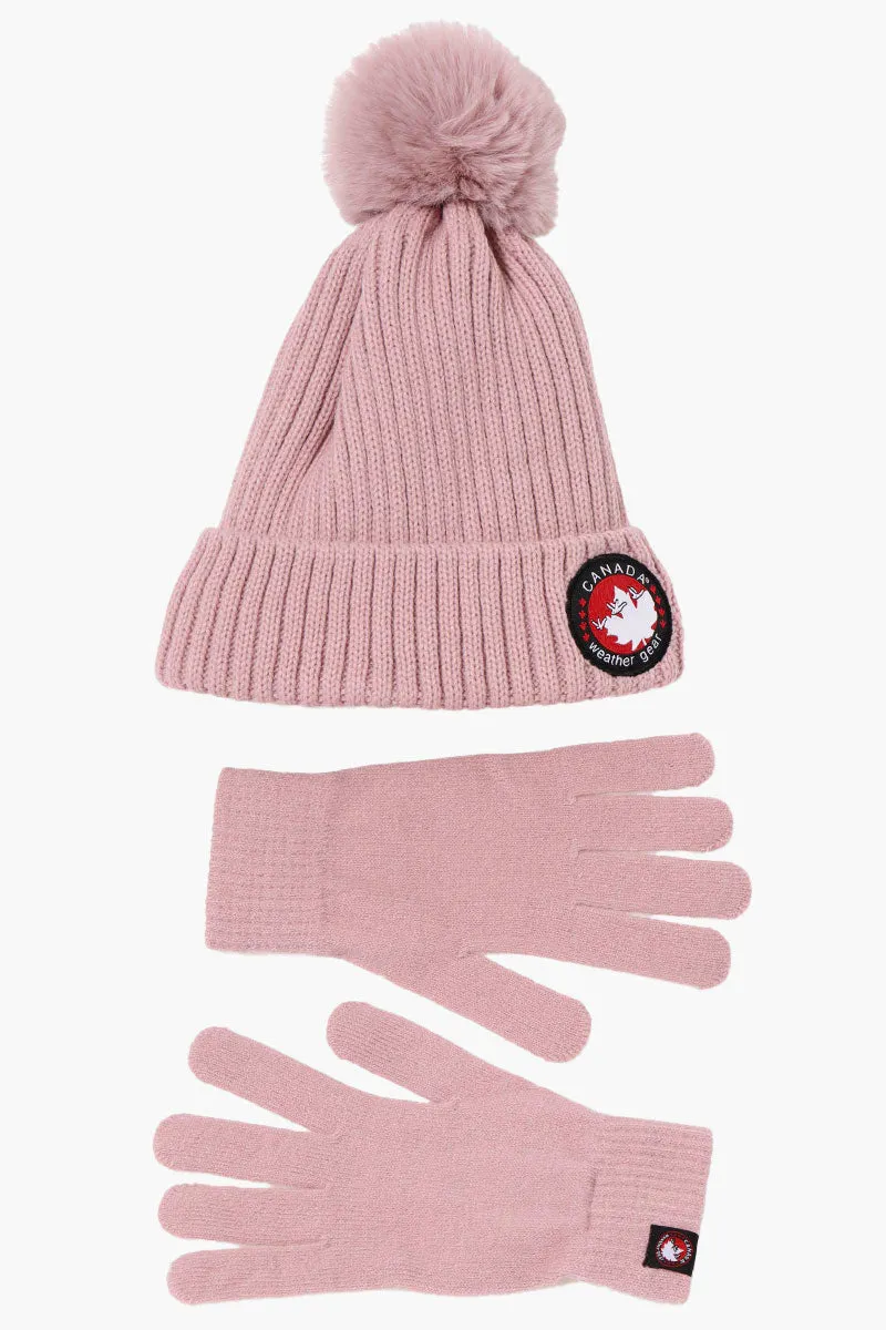 Canada Weather Gear Gloves Pom Pom Hat Set - Pink sold by Fairweather product image thumbnail 2