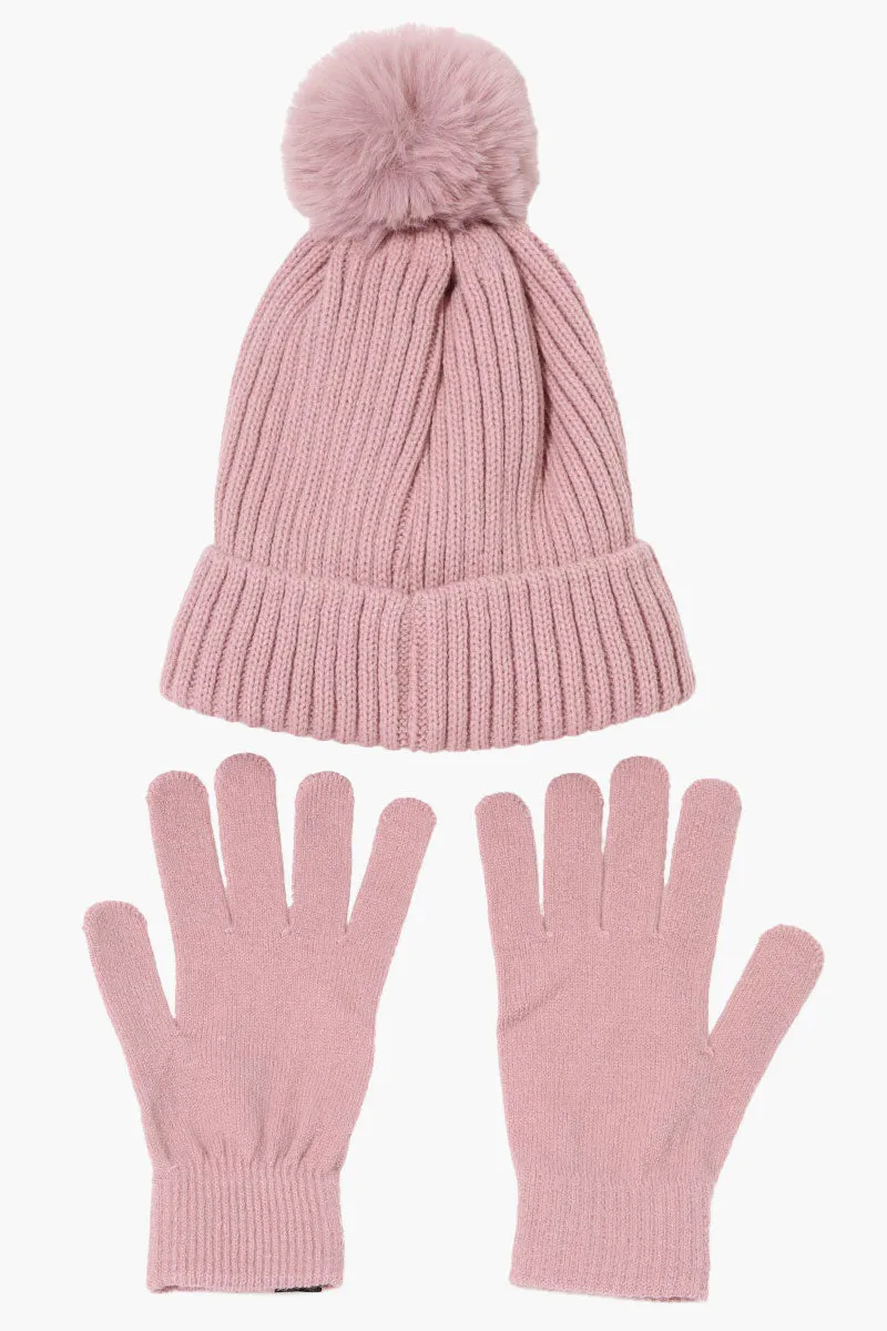 Canada Weather Gear Gloves Pom Pom Hat Set - Pink sold by Fairweather product image thumbnail 3