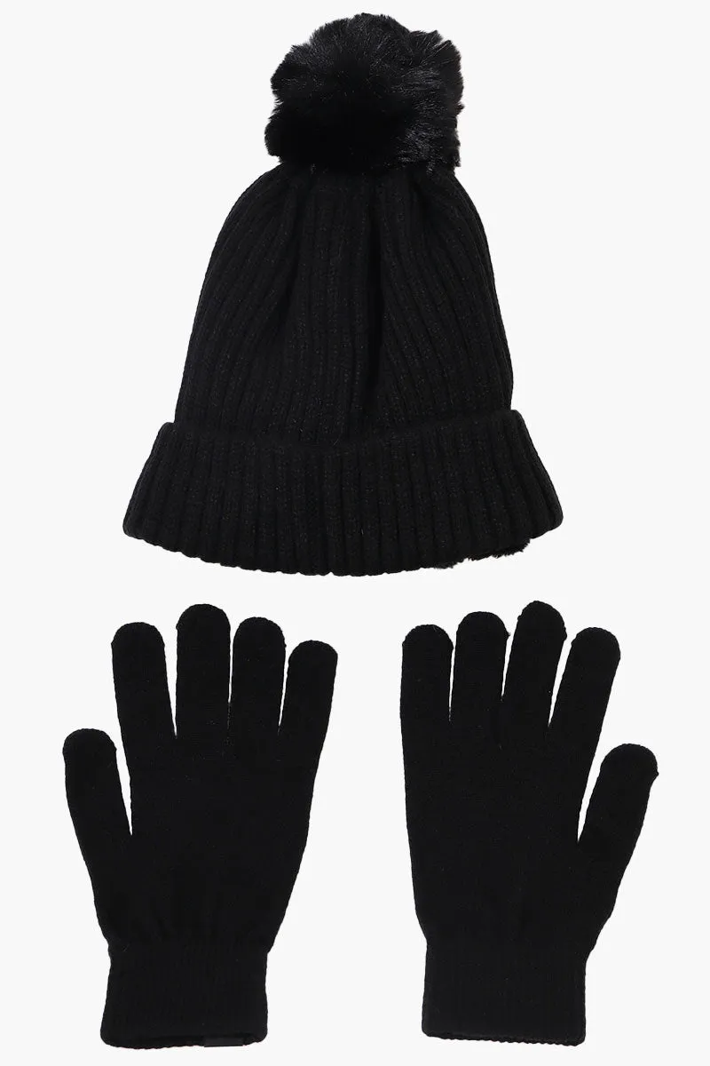Canada Weather Gear Gloves Pom Pom Hat Set - Black sold by Fairweather product image thumbnail 3