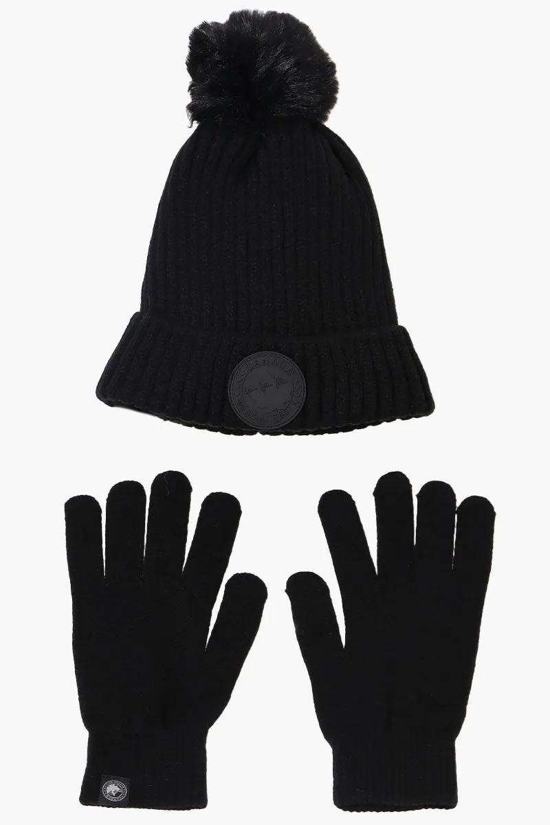 Canada Weather Gear Gloves Pom Pom Hat Set - Black sold by Fairweather
