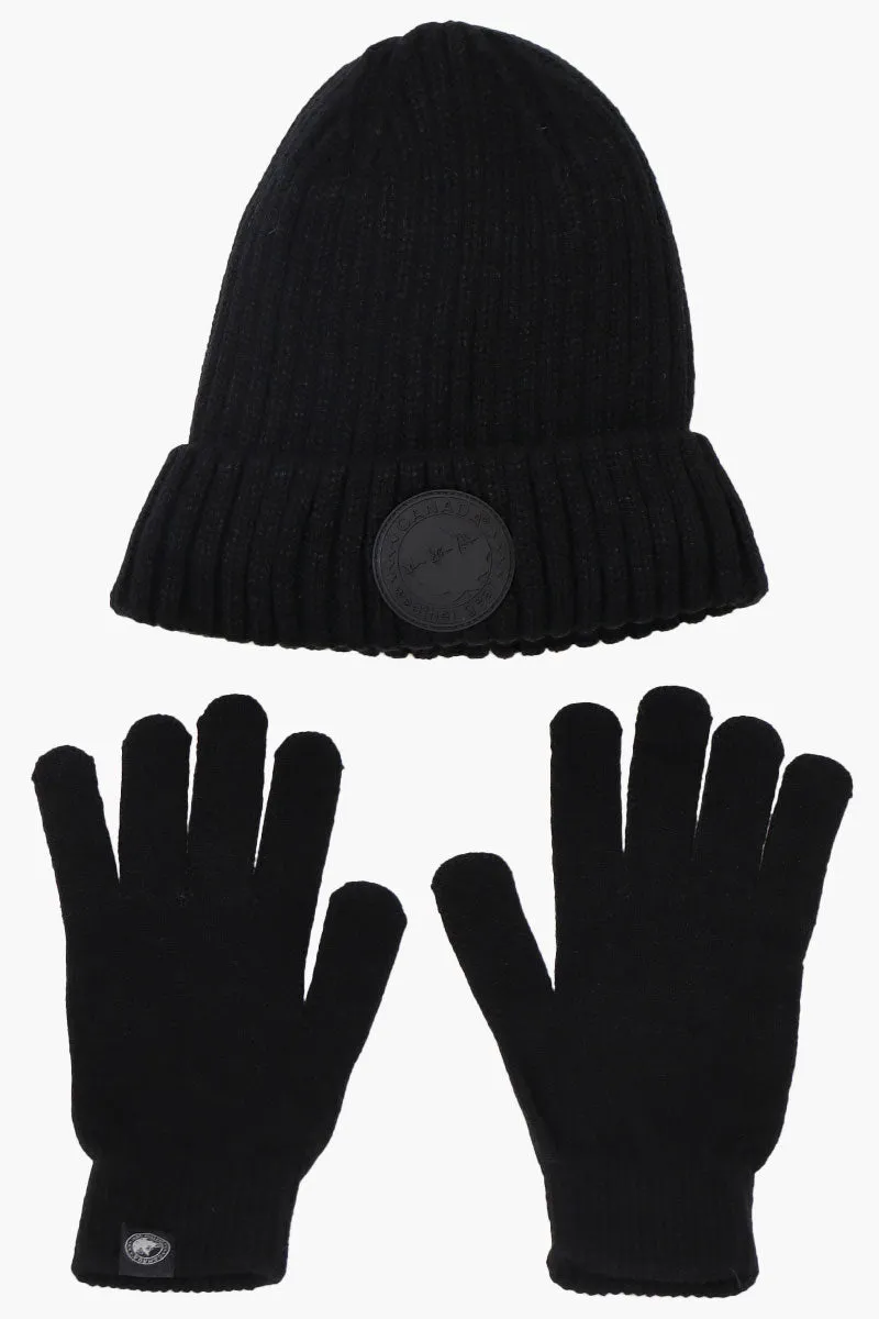 Canada Weather Gear Gloves Cuffed Beanie Hat Set - Black sold by Fairweather