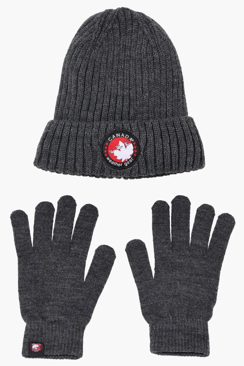 Canada Weather Gear Gloves Cuffed Beanie Hat Set - Grey sold by Fairweather