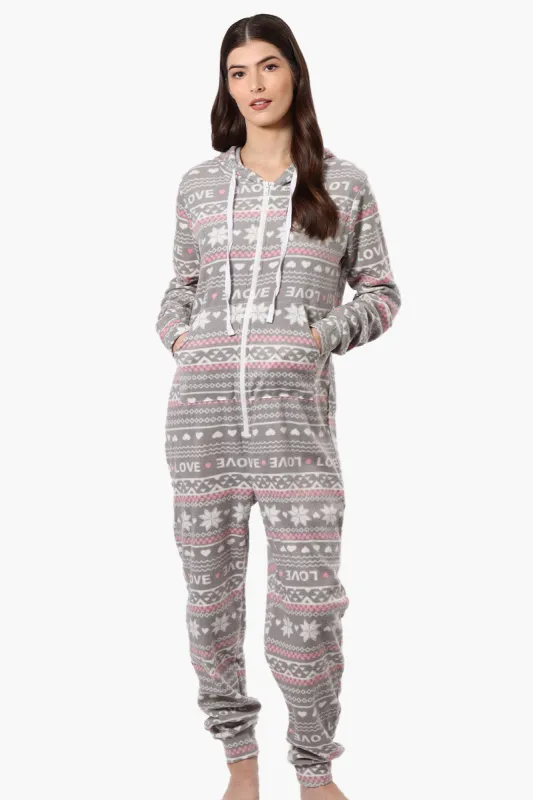 Cuddly Canuckies Hooded Festive Pattern Onesie - Grey sold by Fairweather