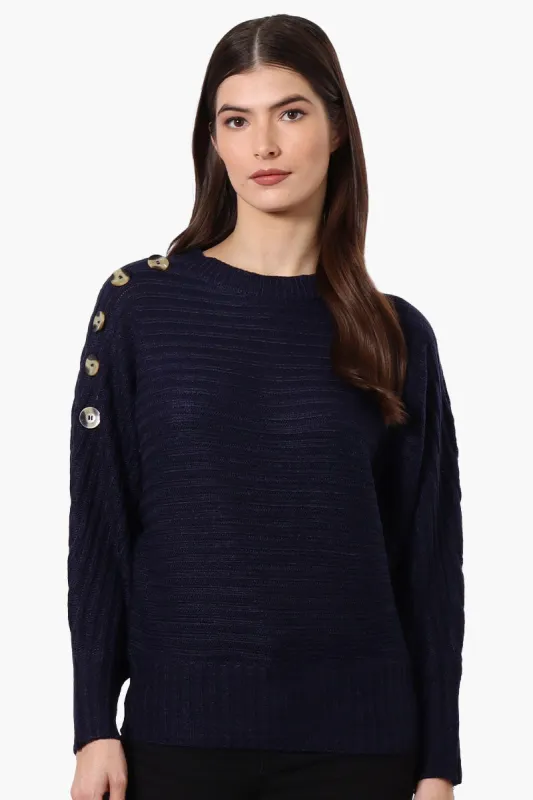 International INC Company Button Shoulder Pullover Sweater - Navy sold by Fairweather