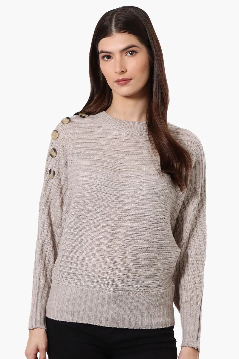 International INC Company Button Shoulder Pullover Sweater - Taupe sold by Fairweather
