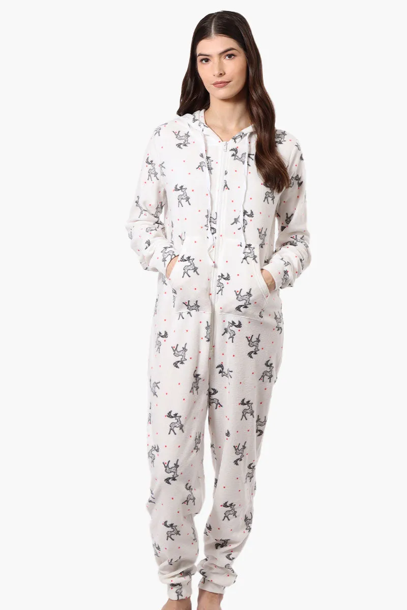Cuddly Canuckies Hooded Reindeer Pattern Onesie - White sold by Fairweather