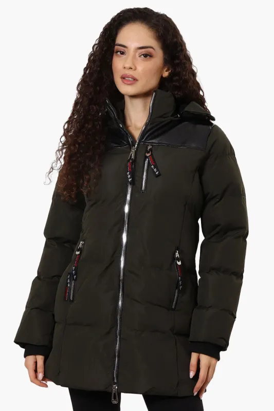 Canada Weather Gear 3/4 Length Vegan Leather Parka Jacket - Olive sold by Fairweather