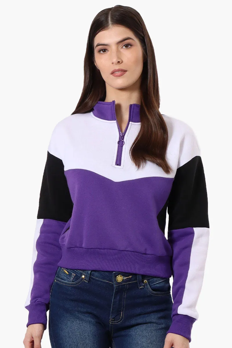 New Look Colour Block 1/4 Zip Sweatshirt - Purple sold by Fairweather