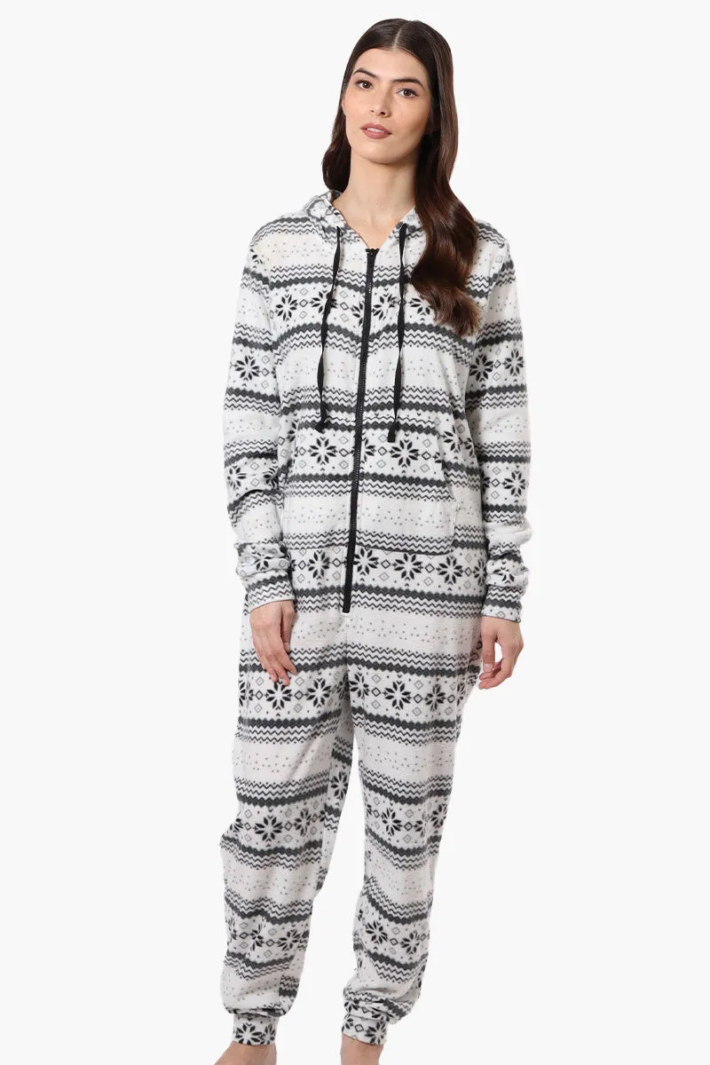 Cuddly Canuckies Hooded Festive Pattern Onesie - White sold by Fairweather