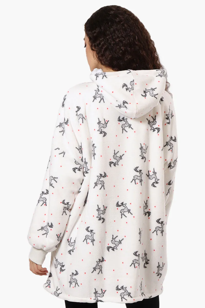 Cuddly Canuckies Reindeer Pattern Oversized Pajama Hoodie - White sold by Fairweather product image thumbnail 3