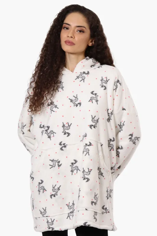 Cuddly Canuckies Reindeer Pattern Oversized Pajama Hoodie - White sold by Fairweather