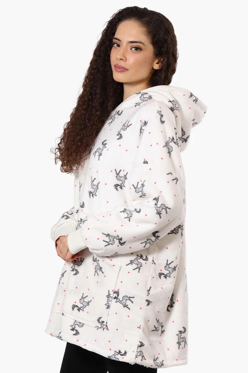 Cuddly Canuckies Reindeer Pattern Oversized Pajama Hoodie - White sold by Fairweather product image thumbnail 2