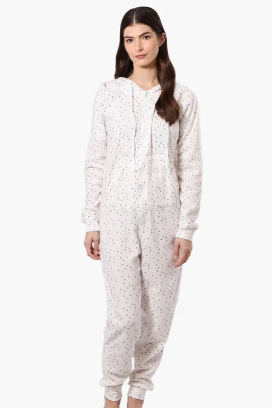 Cuddly Canuckies Hooded Dotted Pattern Onesie - White sold by Fairweather