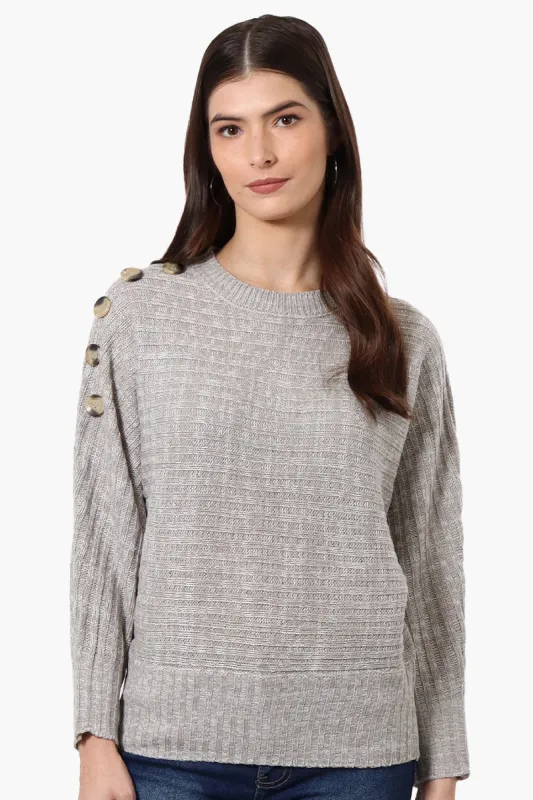 International INC Company Button Shoulder Pullover Sweater - Grey sold by Fairweather
