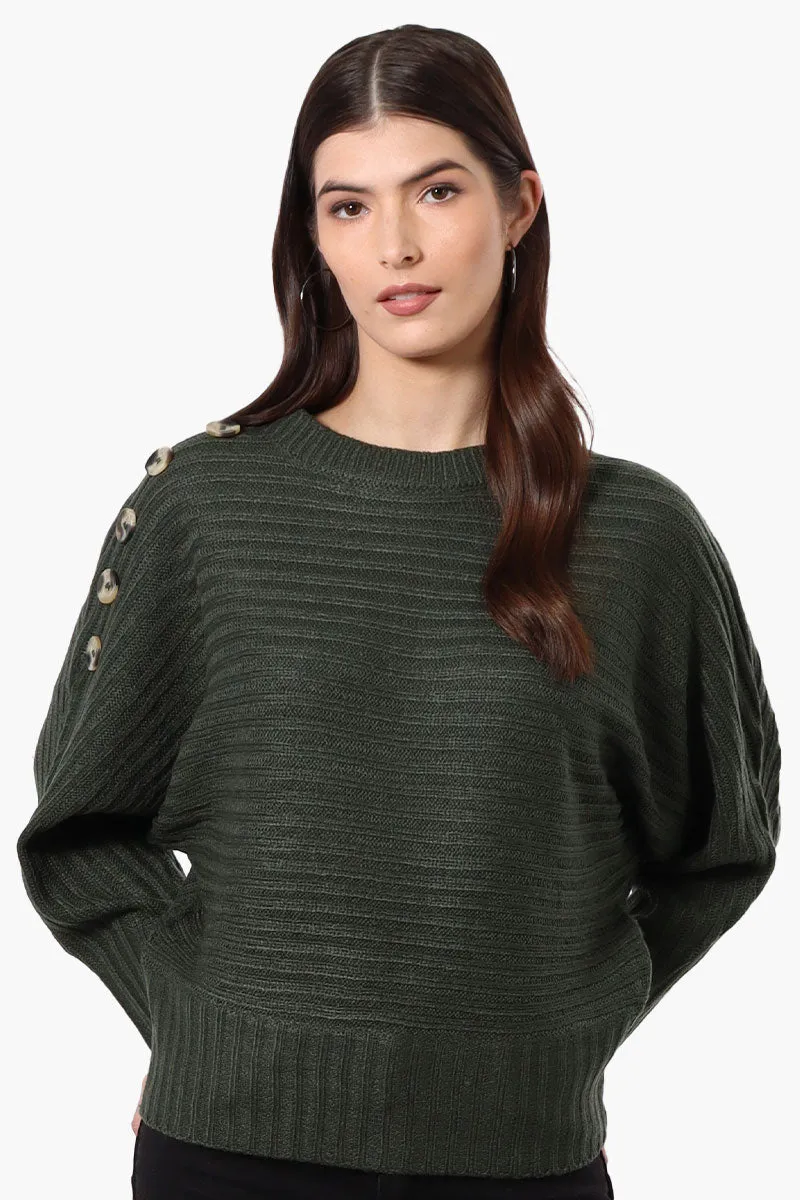 International INC Company Button Shoulder Pullover Sweater - Olive sold by Fairweather