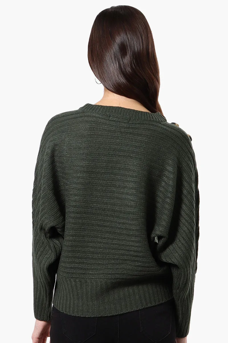 International INC Company Button Shoulder Pullover Sweater - Olive sold by Fairweather product image thumbnail 3
