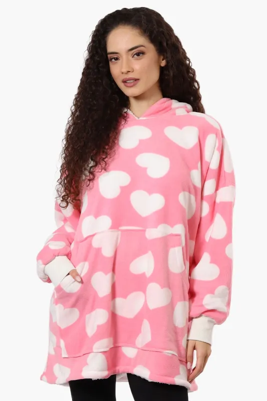 Cuddly Canuckies Heart Pattern Oversized Pajama Hoodie - Pink sold by Fairweather