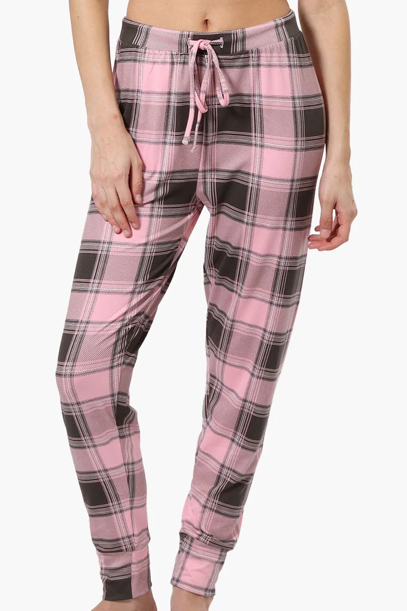 Cuddly Canuckies Plaid Jogger Pajama Pants - Pink sold by Fairweather
