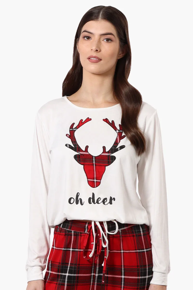 Cuddly Canuckies Oh Deer Print Pajama Top - White sold by Fairweather