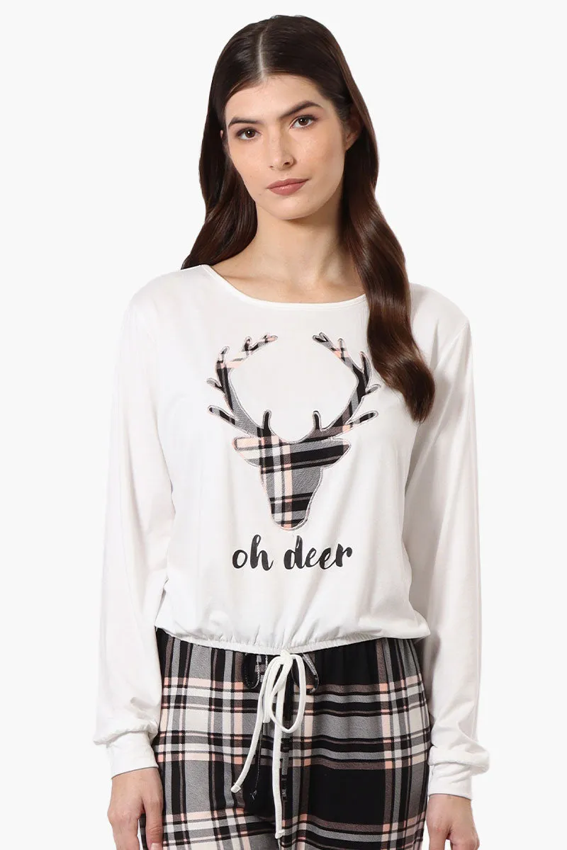 Cuddly Canuckies Oh Deer Print Pajama Top - White sold by Fairweather