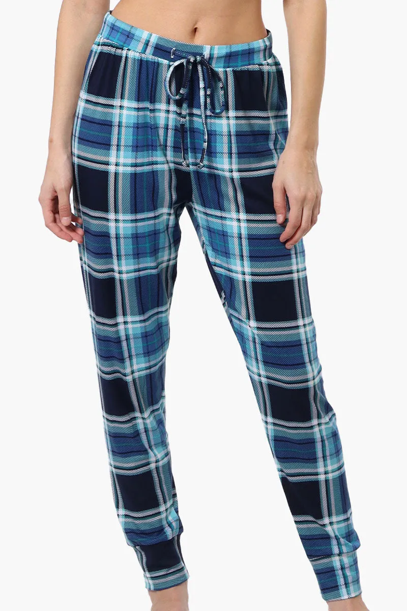 Cuddly Canuckies Plaid Jogger Pajama Pants - Blue sold by Fairweather
