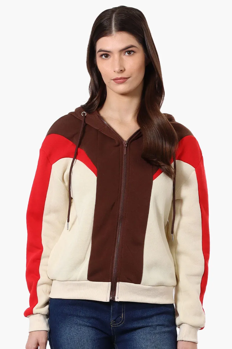 New Look Fleece Colour Block Hoodie - Brown sold by Fairweather