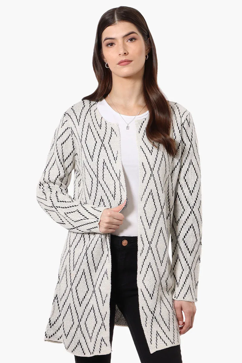 Beechers Brook Open Diamond Pattern Cardigan - White sold by Fairweather