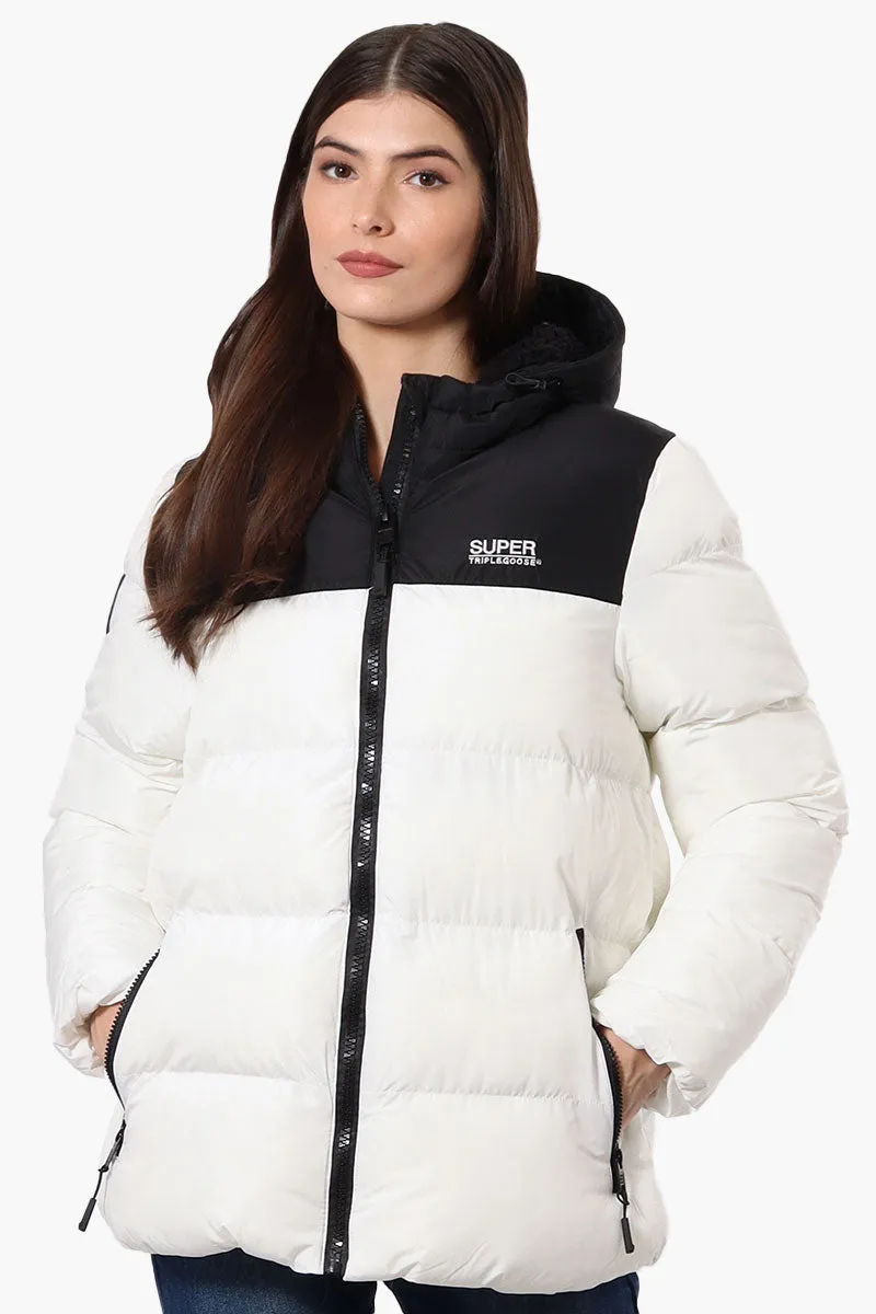 Super Triple Goose Sherpa Lined Bubble Bomber Jacket - White sold by Fairweather