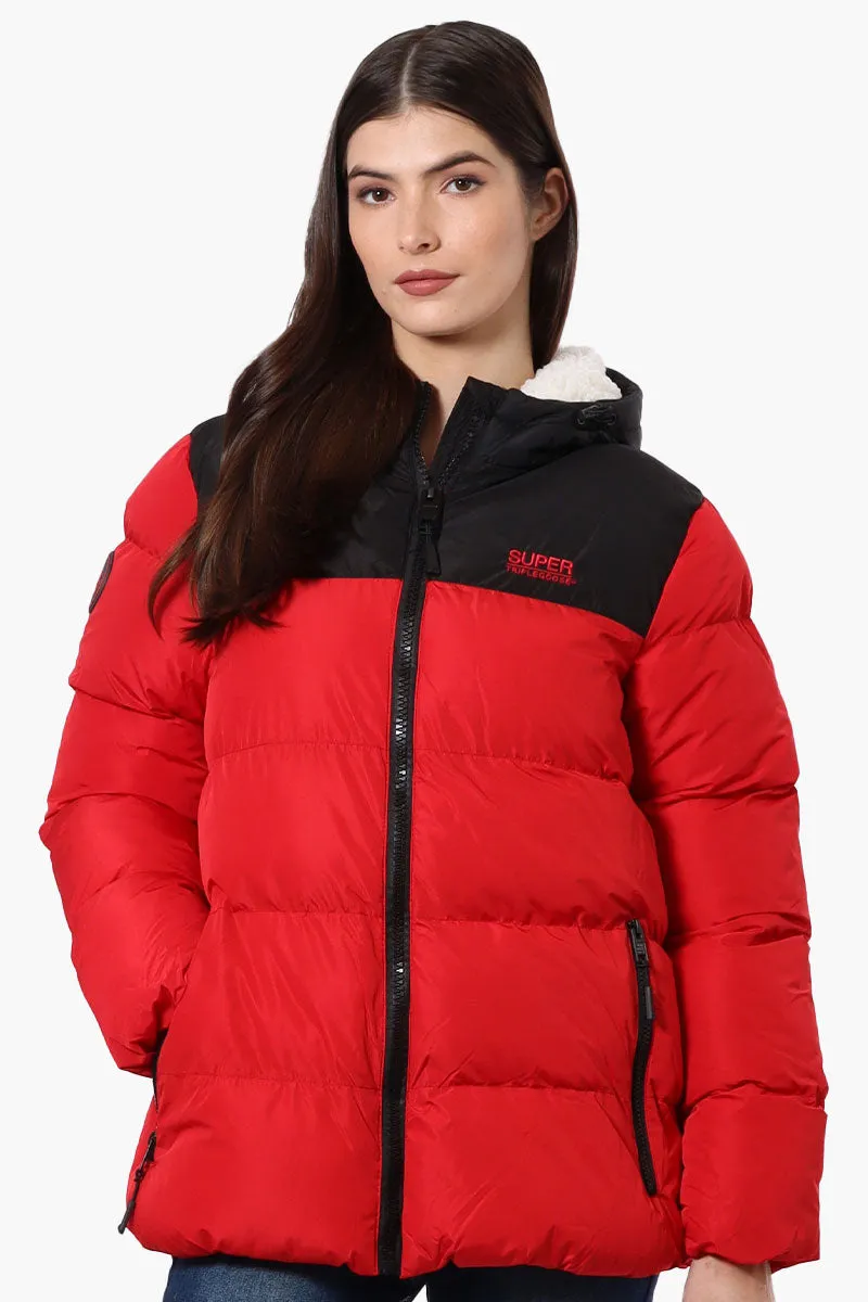 Super Triple Goose Sherpa Lined Bubble Bomber Jacket - Red sold by Fairweather