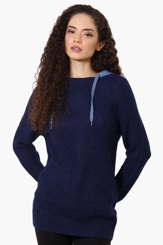 New Look Hooded Knit Pullover Sweater - Navy sold by Fairweather