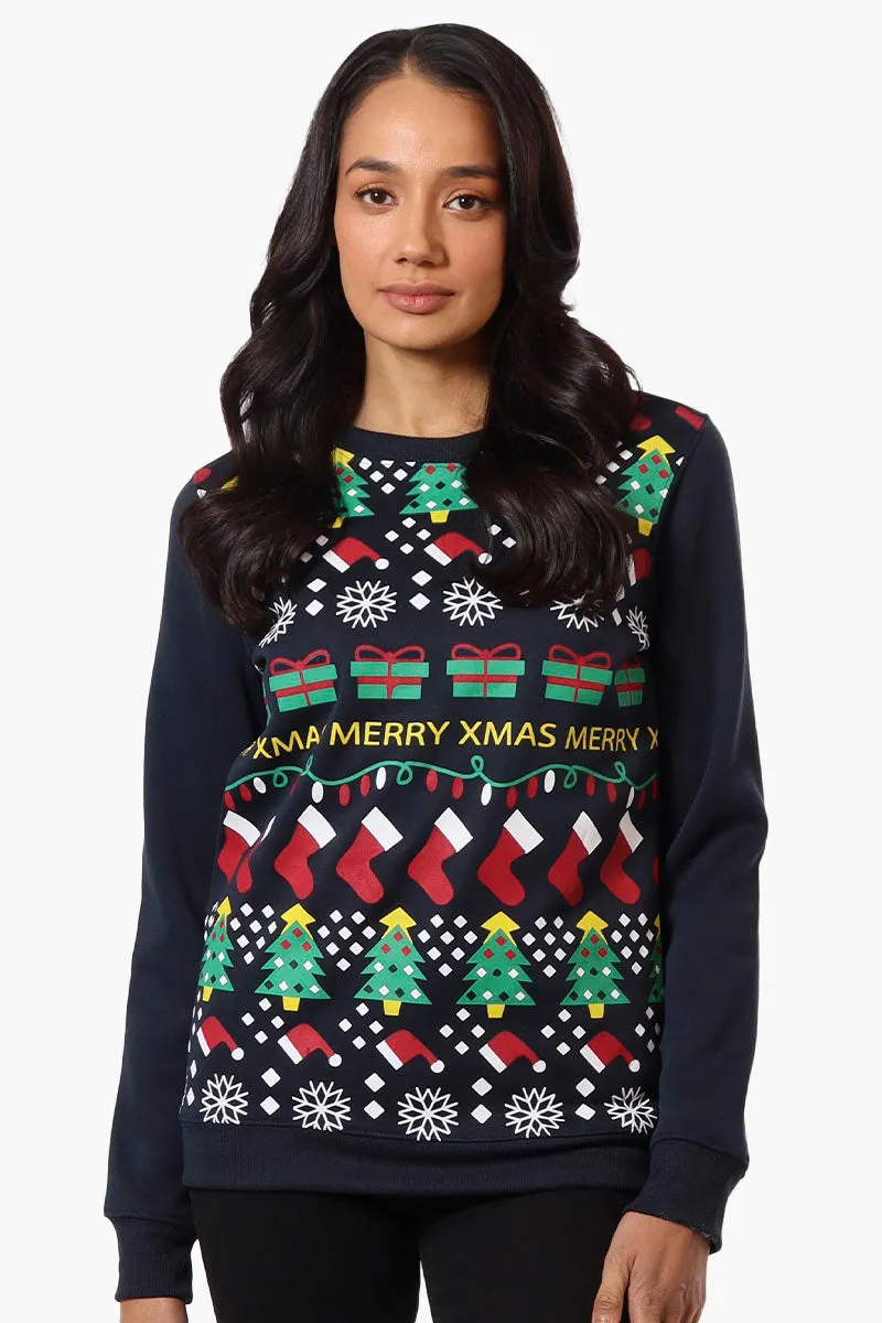 Ugly Christmas Sweater Xmas Print Christmas Sweater - Navy sold by Fairweather