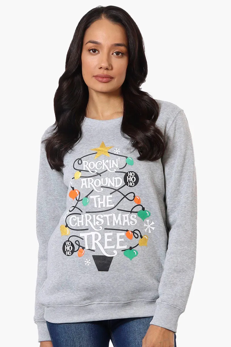 Ugly Christmas Sweater Rocking Around Print Christmas Sweater - Grey sold by Fairweather
