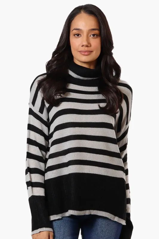 Beechers Brook Striped Turtleneck Pullover Sweater - Black sold by Fairweather