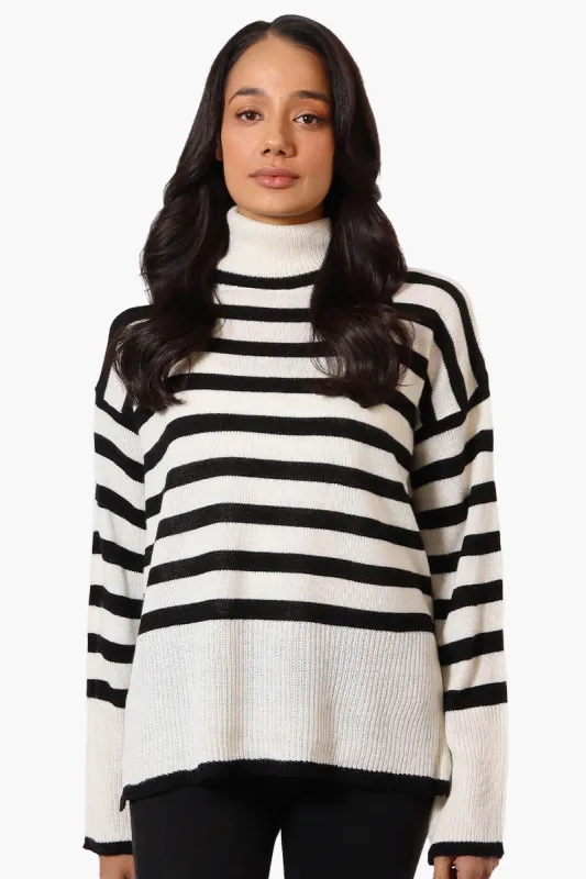 Beechers Brook Striped Turtleneck Pullover Sweater - White sold by Fairweather